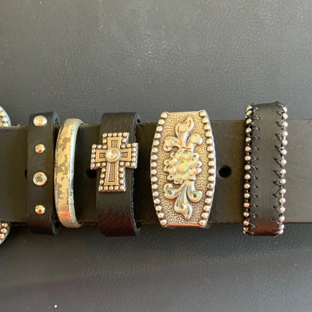 Genuine Leather Western Rhinestone Concho Belt XL Black
